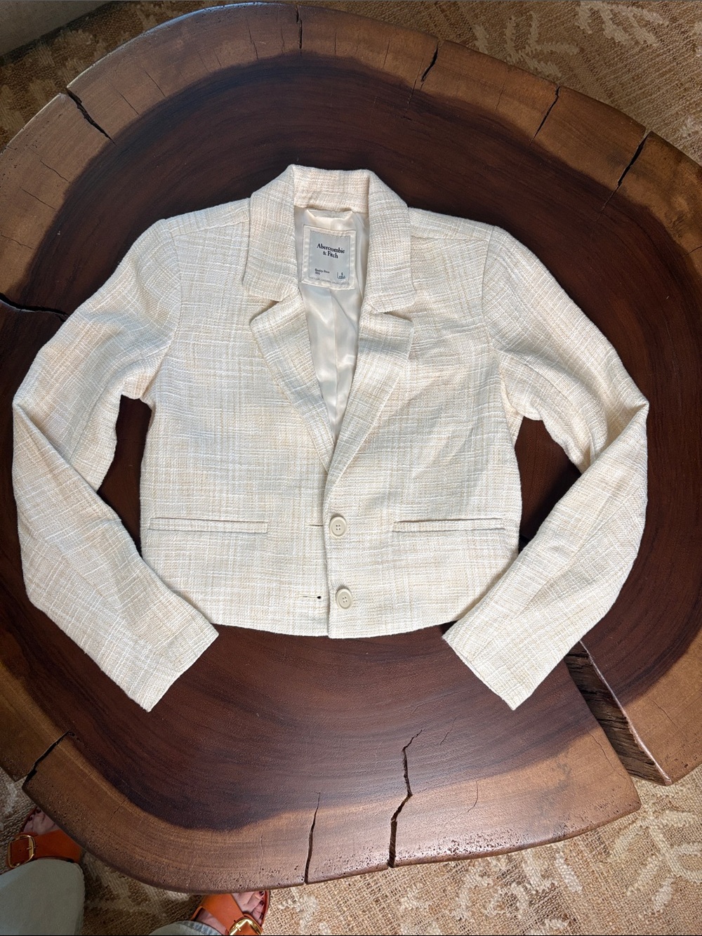 Abercrombie & Fitch Ivory Tweed Cropped Blazer – Size Small